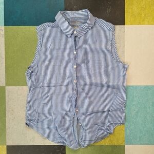 Lilly Pulitzer Cotton Blue and White Striped Sleeveless Buttondown Shirt Size L